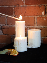 Load image into Gallery viewer, Cream Drip Pillar Candles - Set  of Three
