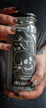 Load image into Gallery viewer, Grey Glass Spell Candle / Skull Glass Jar Candle / Memento Mori Coffee and Pumpkin Spice Scent