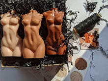 Load image into Gallery viewer, LARGE Body Candle Trio / Venus Goddess Woman Candle Gift Box / Three Female Bust Candles in Skin Tones

