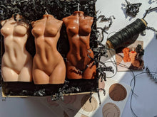 Load image into Gallery viewer, LARGE Body Candle Trio / Venus Goddess Woman Candle Gift Box / Three Female Bust Candles in Skin Tones