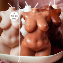 Load image into Gallery viewer, LARGE Curvy Body Candle Trio 5 inches tall / Fat Venus Goddess Woman Candle Gift Box / Three Female Bust Candles in Skin Tones
