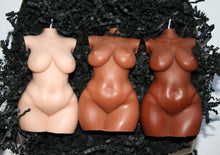 Load image into Gallery viewer, LARGE Curvy Body Candle Trio 5 inches tall / Fat Venus Goddess Woman Candle Gift Box / Three Female Bust Candles in Skin Tones