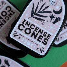 Load image into Gallery viewer, Incense Cones / 15 Scented Incense Cones in Pink Boho Nature Tin / Lavender Sage Vanilla Patchouli Dragons Blood Scents