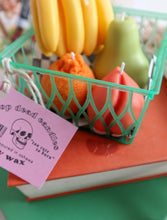 Load image into Gallery viewer, Scented Fruit Candles / Basket of Fruit Shaped Candles: Banana Orange Pear Peach