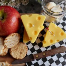 Load image into Gallery viewer, Cheese Shaped Candle / Swiss Cheese Triangle Candle / Charcuterie Board Cheese Lover Hostess gift