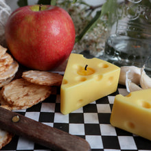 Load image into Gallery viewer, Cheese Shaped Candle / Swiss Cheese Triangle Candle / Charcuterie Board Cheese Lover Hostess gift