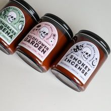 Load image into Gallery viewer, Scented Amber Jar Soy Candle / Four Scents: Lemon Incense Teak Jasmine Candle