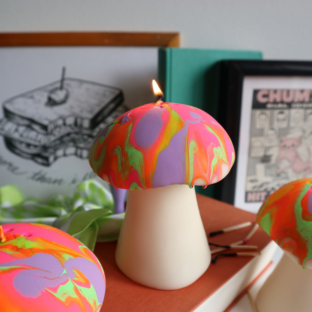 Psychedelic Trippy Neon Mushroom Candle