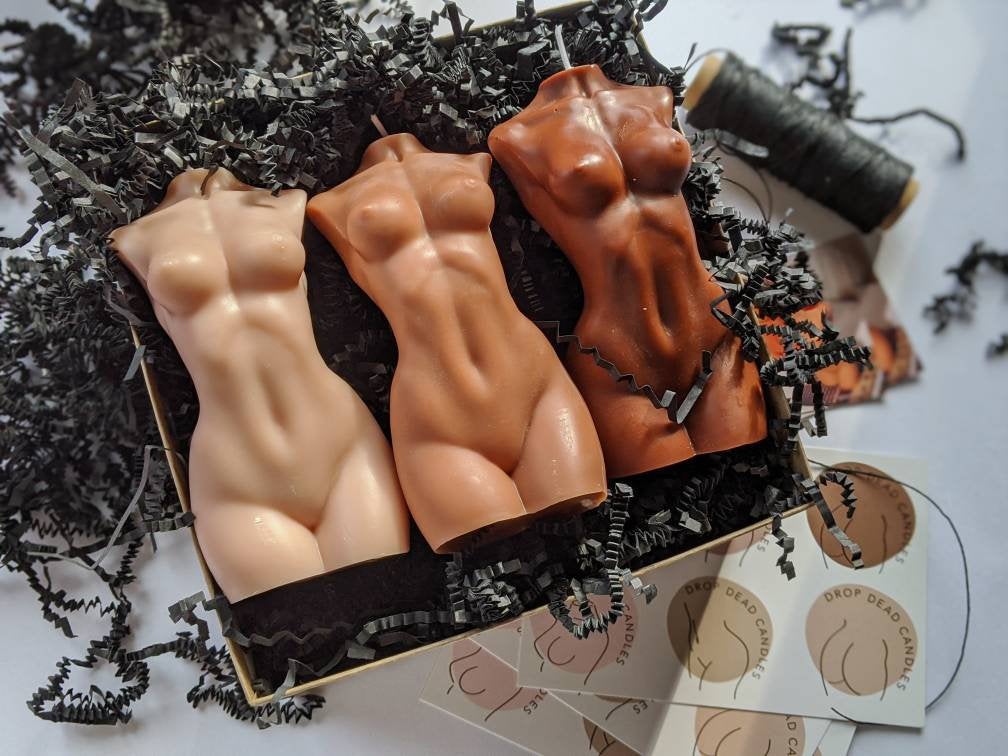 LARGE Body Candle Trio / Venus Goddess Woman Candle Gift Box / Three Female Bust Candles in Skin Tones
