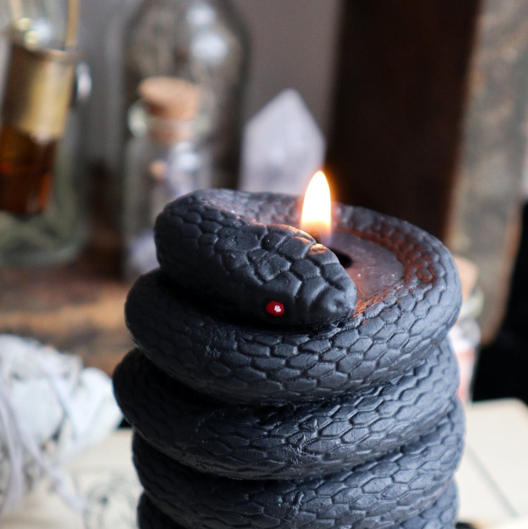 Snake Candle / Witch Halloween Snake Candles in Black Purple or Green