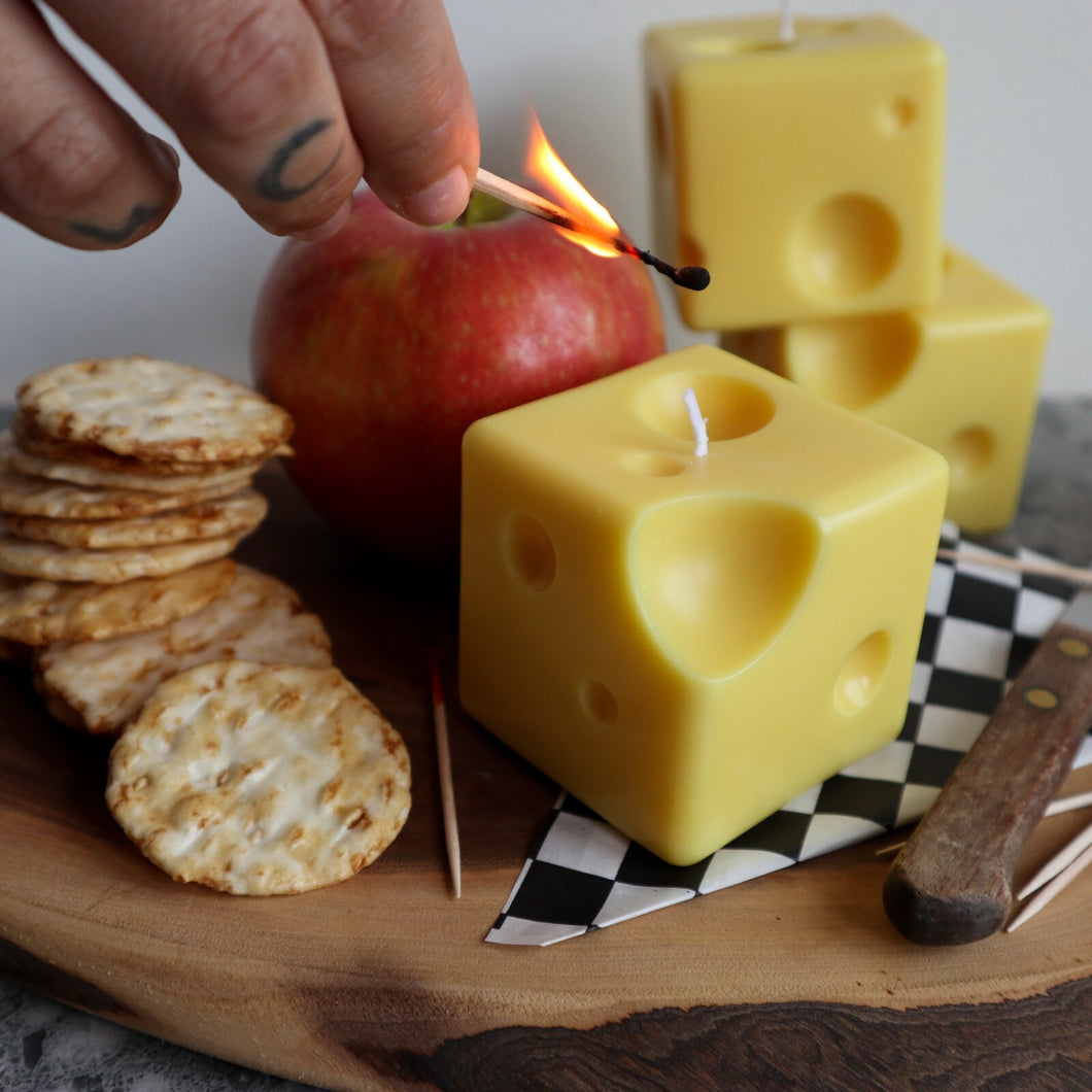 Cheese Candle / Swiss Cheese Shaped Square Candle / Charcuterie Board Cheese Lover Hostess gift