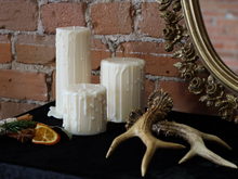 Load image into Gallery viewer, Cream Drip Pillar Candles - Set  of Three
